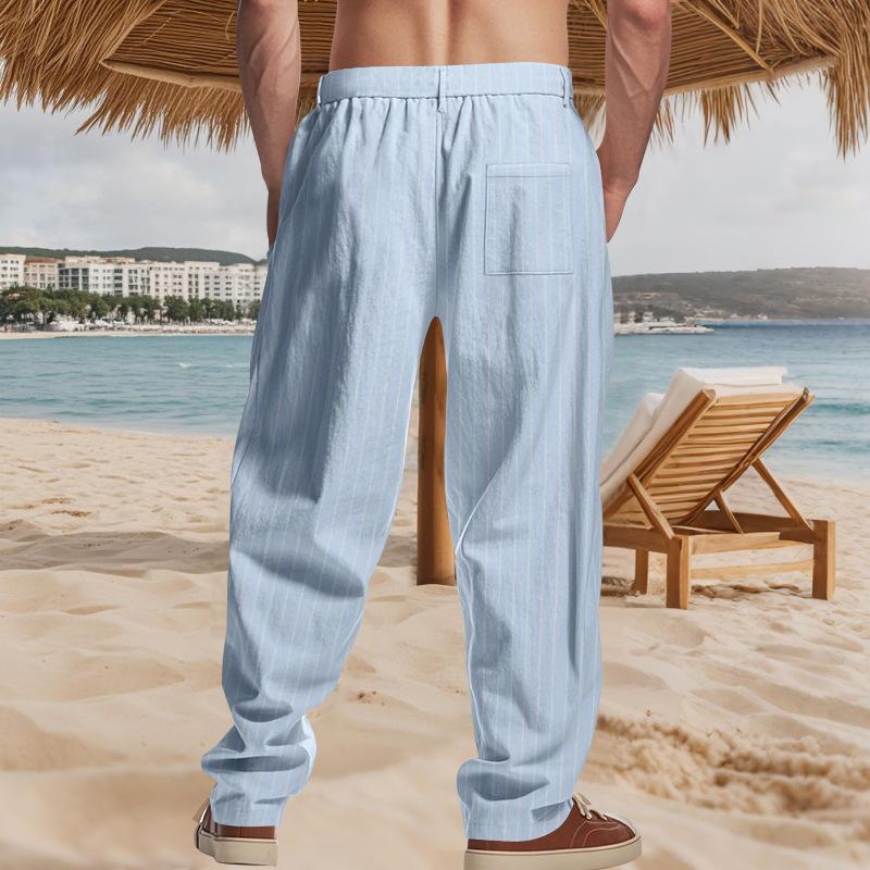 Spring and Autumn Thin Men's Casual Pants Striped Zipper Straight Versatile Simple Suit Pants