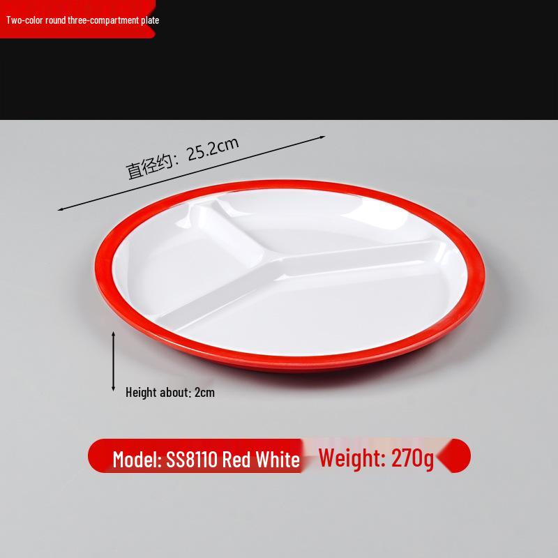 Two-Color Melamine Six-Grid Fast Food Serving Plate - School Cafeteria Rectangular Divider Plate