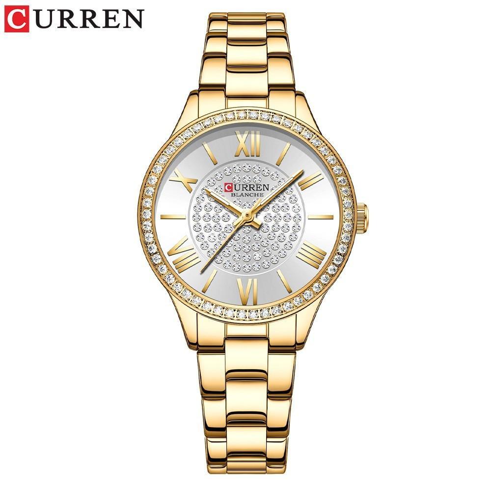 CURREN Fashion Women Gold Watches Luxury Diamond Dial Ladies Wristwatch Stainless Steel Bracelet Waterproof Luminous Classic Female Clock