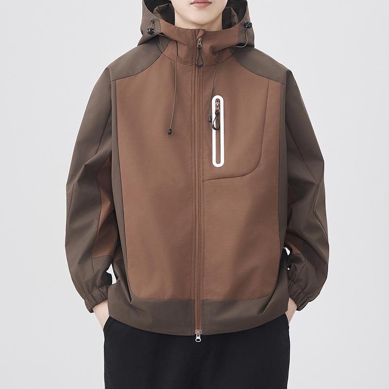 Hooded Color-blocked Jacket Men's Zipper Decoration Spring Clothes New Men's Slim Youth Outdoor Casual Jacket Jacket