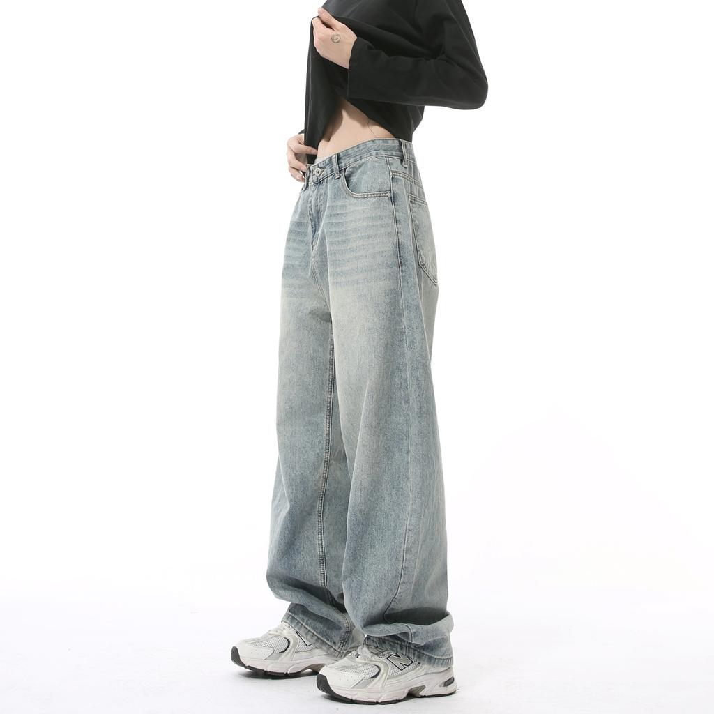 | Multi-color, American Retro Washed Scimitar Jeans Casual Wide-leg Pants