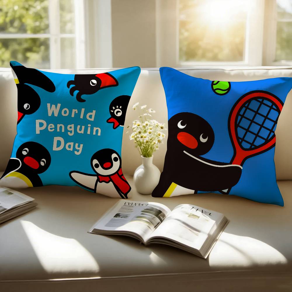 Cute P-Pingu Pillow Case Sofa and Living Room Decorative Cushion Covers Dust-proof and Mite-proof Invisible Zipper