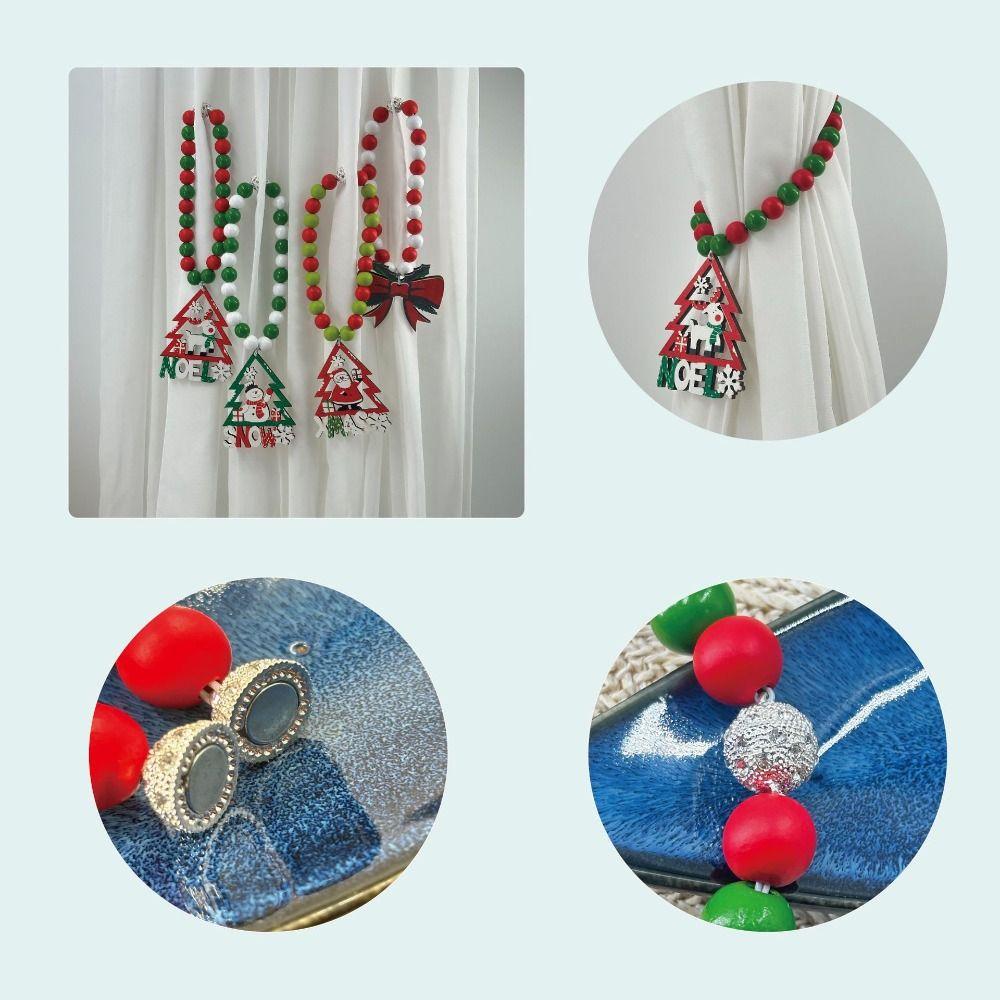 Boho Style Christmas Curtain Ties Beaded Creative Wooden Bead Curtain Holdbacks Cartoon Colorful Window Curtain Buckles