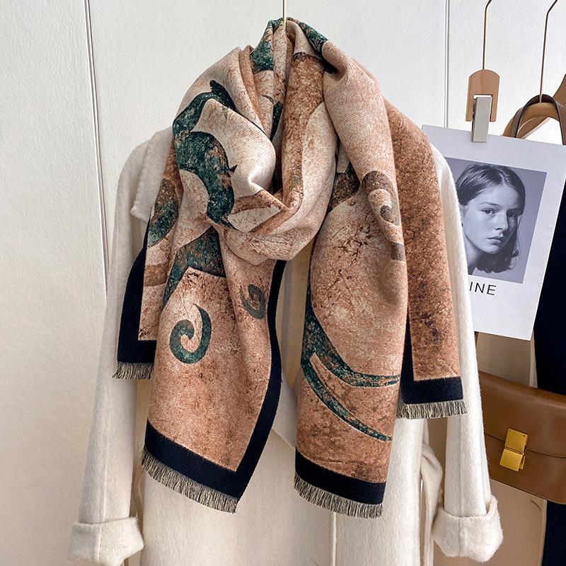 Luxury Winter Flower Cashmere Scarves High Quality Women Thicken Wrap Shawl Ladies Warm Wool Pashmina Peacock Besign Scarf