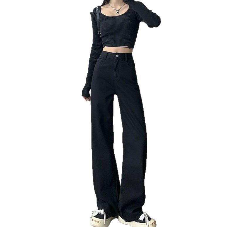 Black Straight Jeans Women's Years Pear-shaped Figure Trousers Large Size High Waist Narrow Wide Leg Trousers Jeans for Women Long Denim Pants