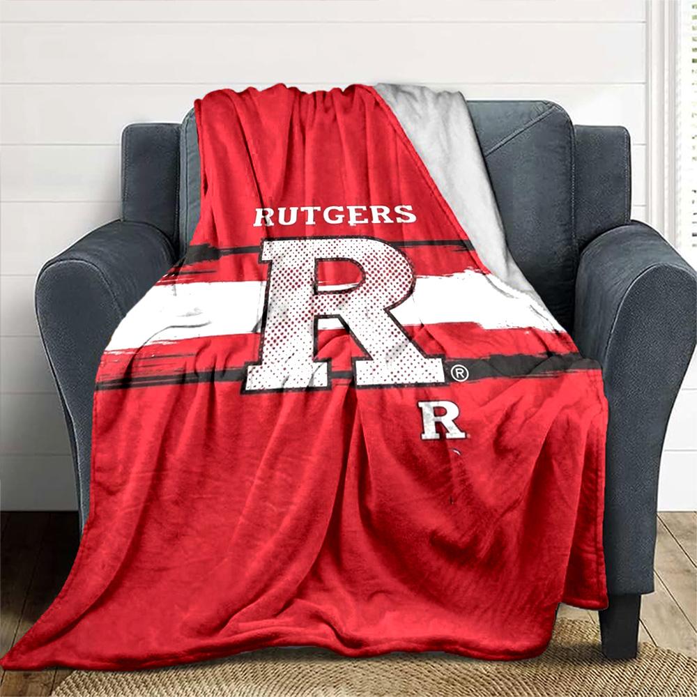 Rutgers Letter Logo Brush Stroke Print Flannel Throw Blanket Soft Plush Blanket for Sofa Couch Bedroom Sport Fan Home Decor
