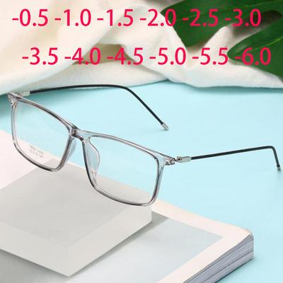 Finished Myopia Glasses TR90 Frames Ultra Light Square Eyewear Prescription Diopters -1.5 To -6.0 For Women Men
