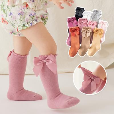 Kinder Kniestrümpfe Frühling Sommer Neu Einfarbig Kinder Socken Schleife Bonbonfarbe Prinzessin Socken
