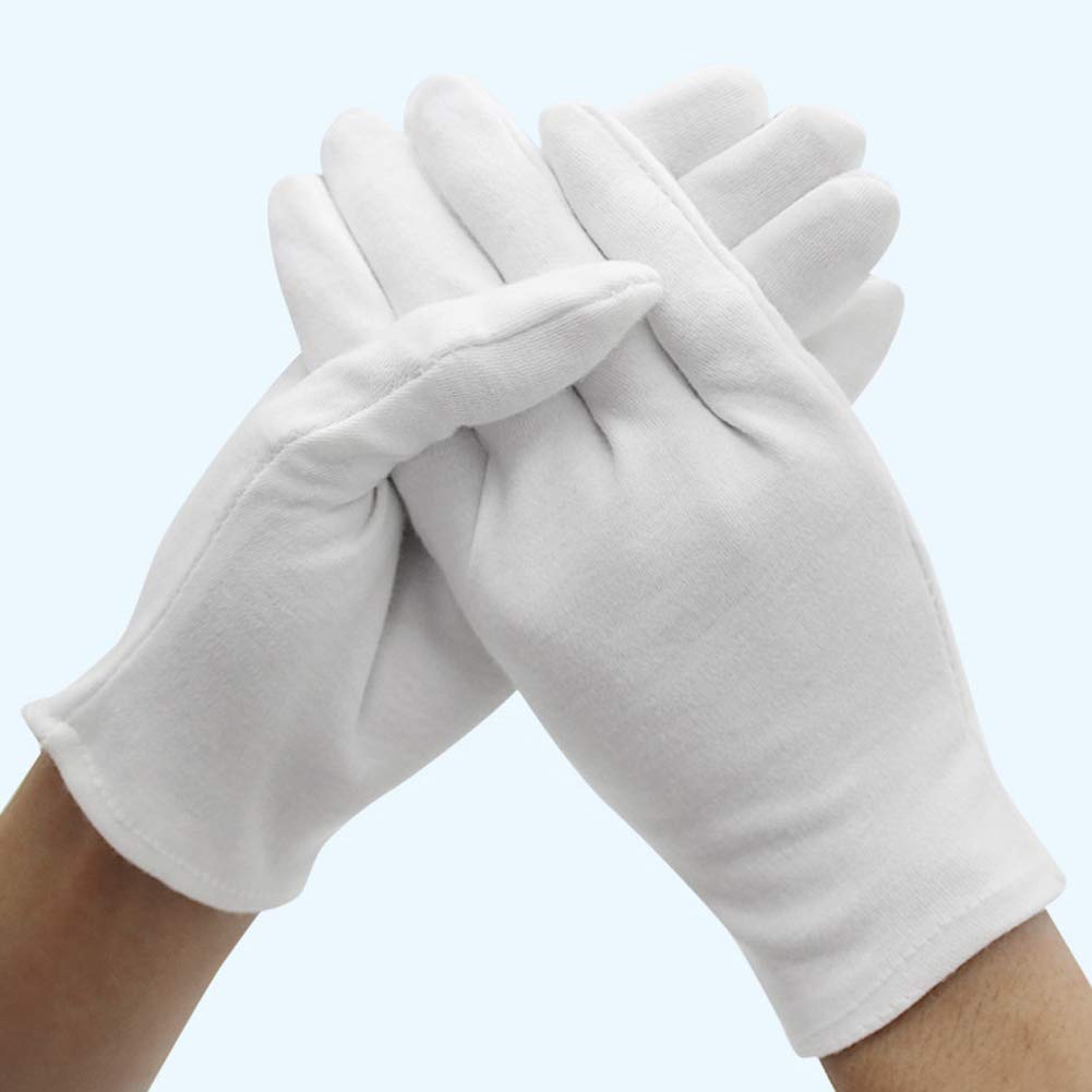 6 Pairs Soft White Cotton Gloves for Cosmetic Moisturizing Coin Jewelry Inspection Stretchable Lining Glove Size S-XL (S)