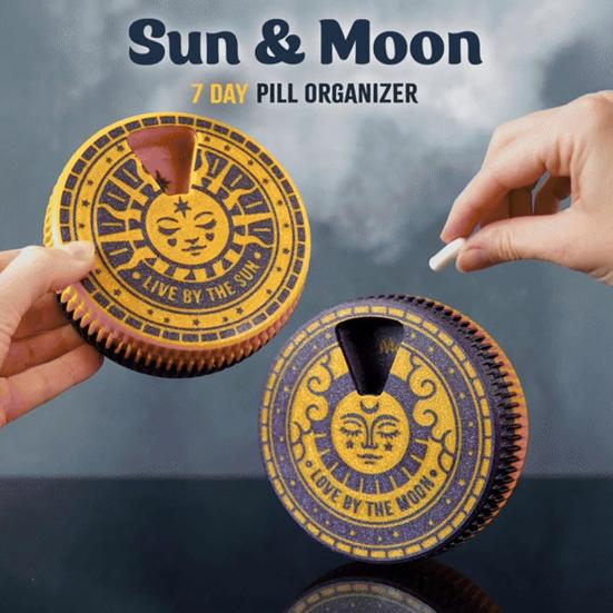 1/2Pcs Sun Moon AM/PM 7 Day Pill Organizer 2-in-1 Ratcheted Weekly Rotation Pill Case with 7 Slots 3D Printing Pill Planner Box