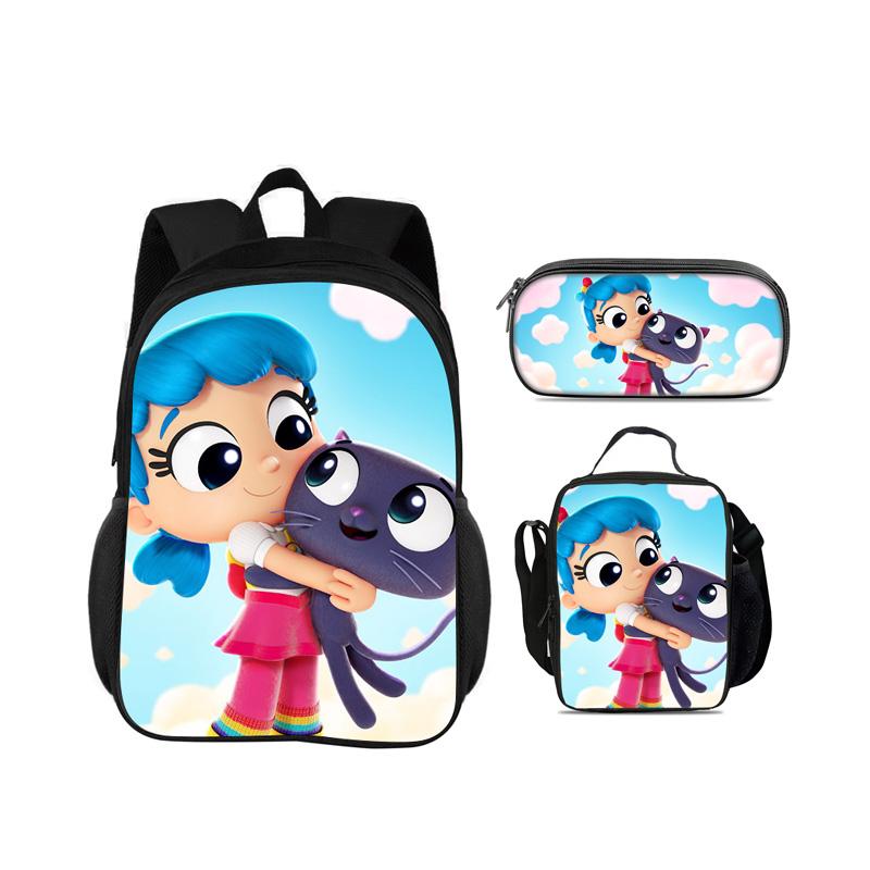 Rucsac, etui, pachet de gheață, Set 3 bucăți, imprimeu desen animat, Grădiniță, copii și elevi