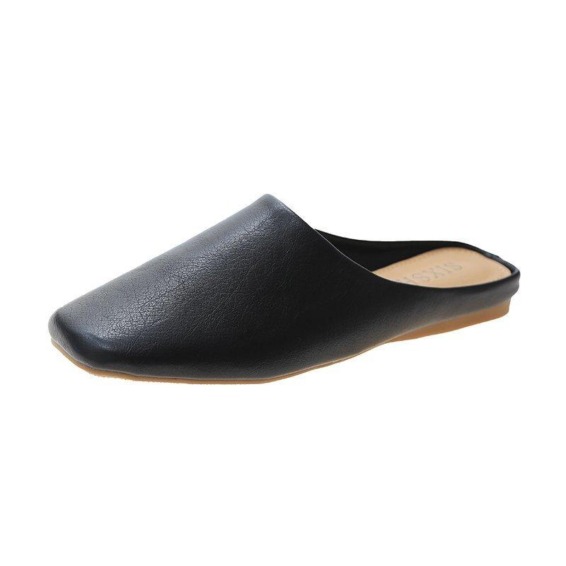 Baotou Half Slippers Women's Wear Spring New Square Head Retro Internet Celebrity Heelless Office Cool Slippers