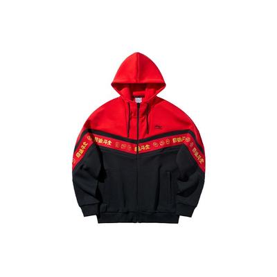 Li Ning Série Moda Esportiva Moletom com Capuz e Zíper Masculino Outerwear Standard-Preto AWDQ099-1