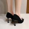 Fashion Suede Stiletto Single Shoes Women's Fashion Pointed Toe Shallow Slip Rhinestone Square Buckle Slip-on Non-Slip High Heels