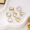 7Pcs Stainless Steel Two Tone Ring Set For Women Hollow Love Heart Shape Liquid Metal Texture Chunky Finger Rings Party Jewelry