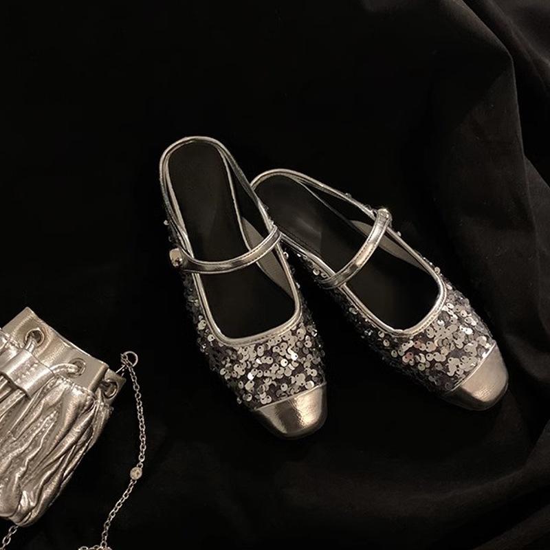 Uva madre estate nuovo~ sandali con testa a borsa di paillettes scintillanti con mezze pantofole Muller abbigliamento estivo da donna
