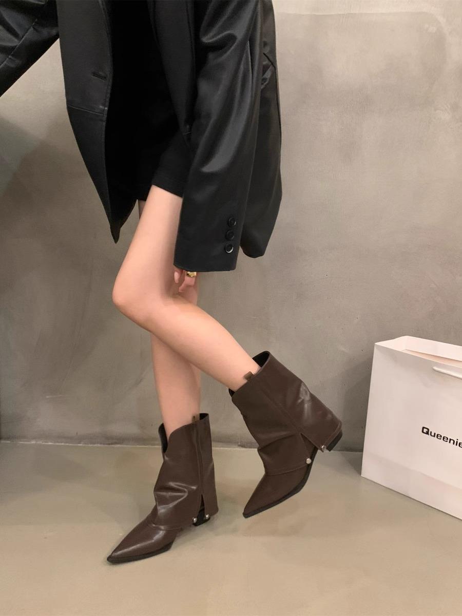 

Ботильоны на толстом каблуке с острым носком, ботильоны в стиле фри-стрит, женская обувь, весна-осень 2025, новые летние коричневые ковбойские сапоги в западном стиле 39 коричневый
