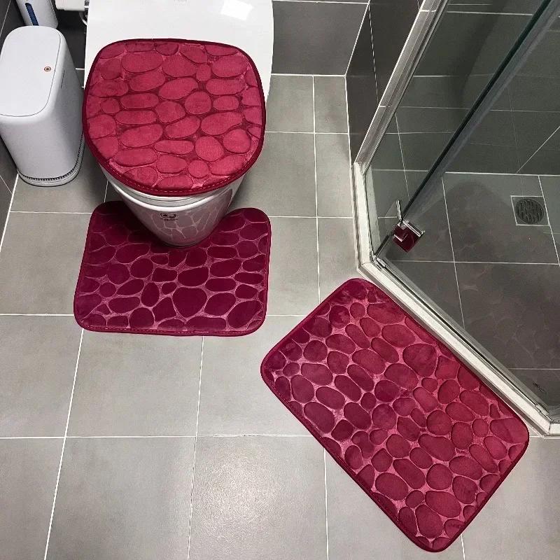 3PCS/set Bath Mats Non Slip Memory Foam Bathroom Soft Rugs Water Absorption Dry Fast Bath Mat Machine Washable for Home Floor