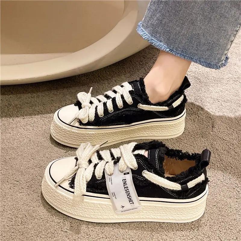 Women Casual Canvas Platform Shoes Woman  Spring New Flashion Vulcanize Pink Floral Espadrilles Tennis Female Sneakers