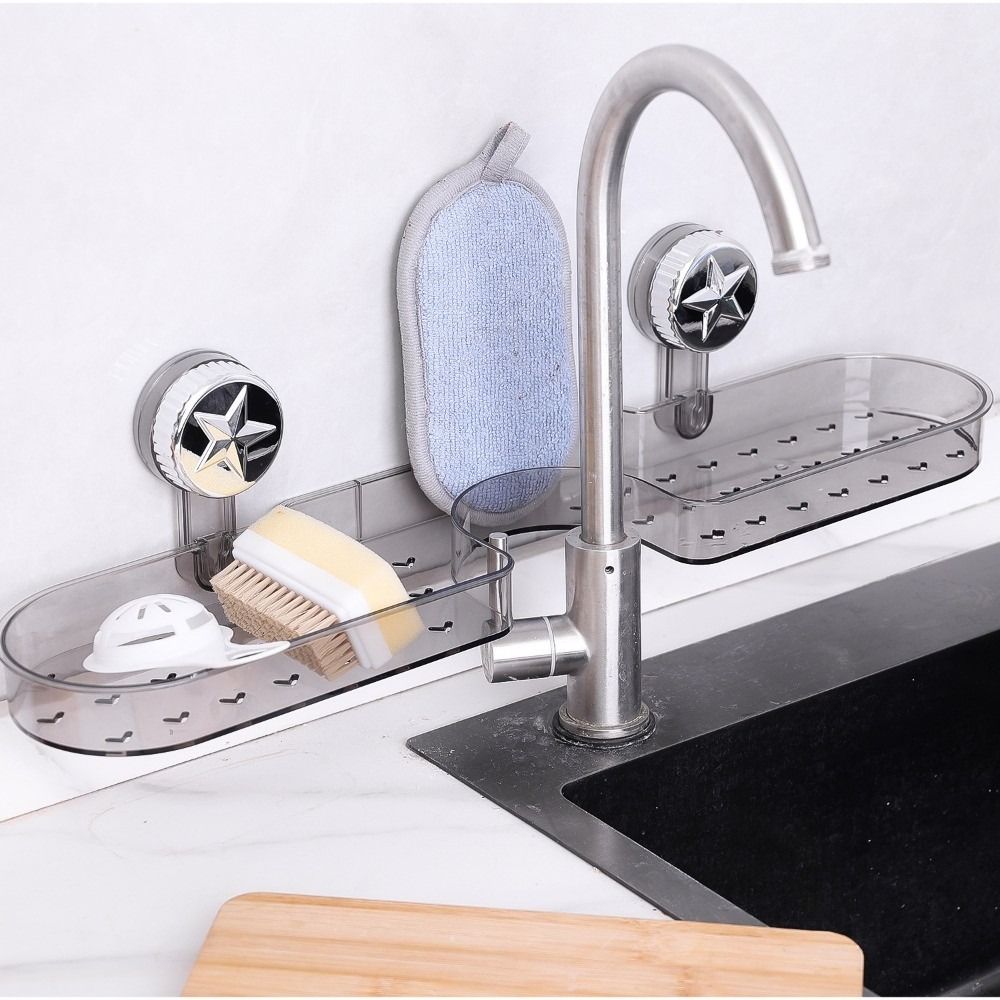 Organizador de Grifo de Fregadero de Cocina Montado en la Pared Estante de Drenaje de Baño Removible Organizador de Baño