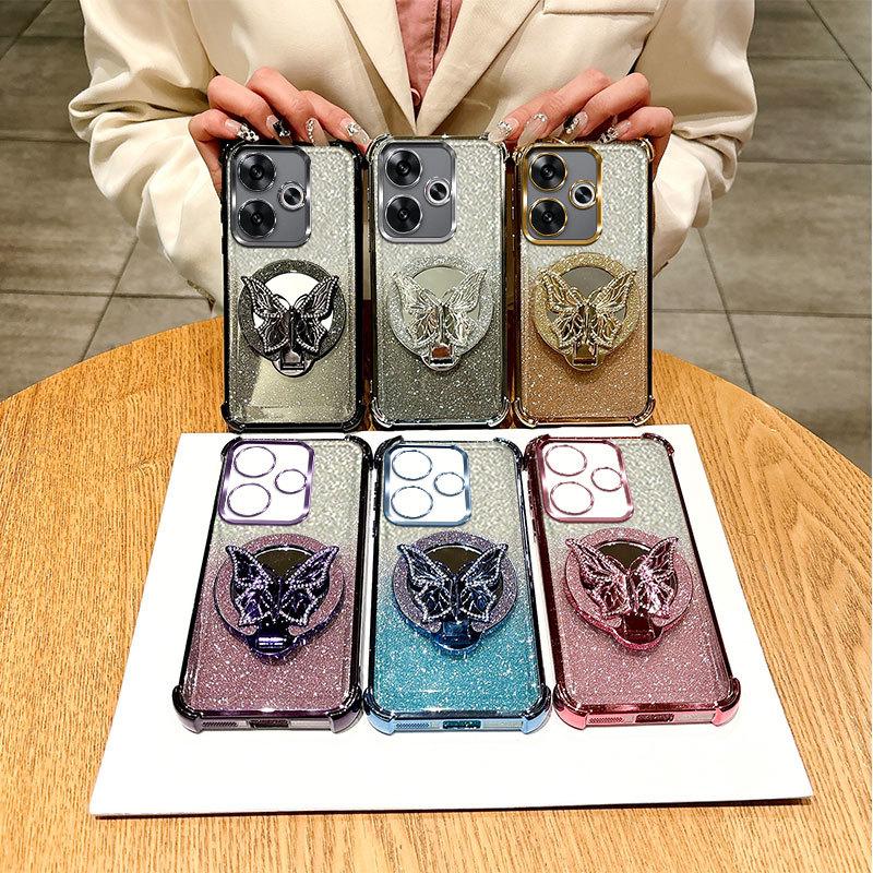 Glitzer Stoßfest Beschichtung Schmetterling Spiegel Armband Hülle Für Xiaomi Redmi Turbo 4 Pro 3 A5 A3 A1 Plus Silikonhülle