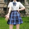 Limspace Sailor Uniform Perfect for Pleated Checkered Ribbon Halloween Short Long and Perfect for Amusement Entrance School and Cultural Blue Short