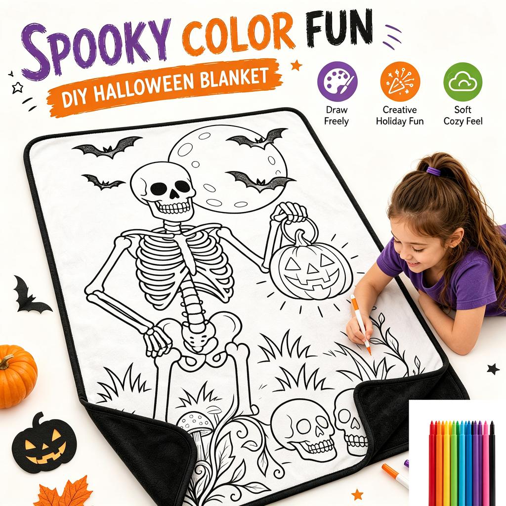Hot Sale Custom Kids DIY Coloring Blanket Washable Reusable Doodle Art Blanket With Markers Educational Gift Cartoon Throw