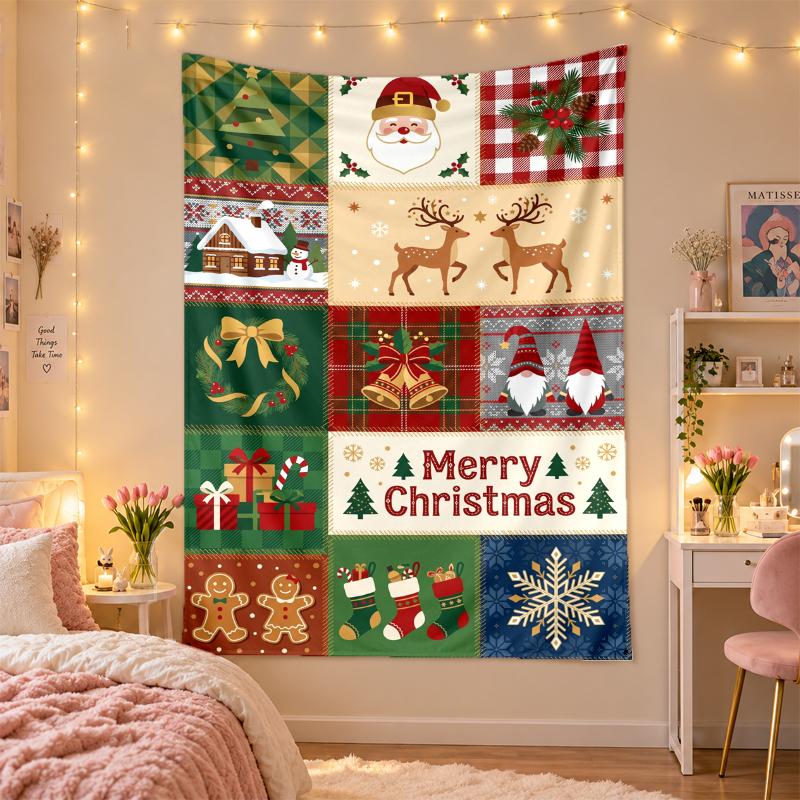 Weihnachtlich bedruckter Wandteppich für Schlafzimmer Wohnzimmer Wanddekoration Feiertagsgeschenk