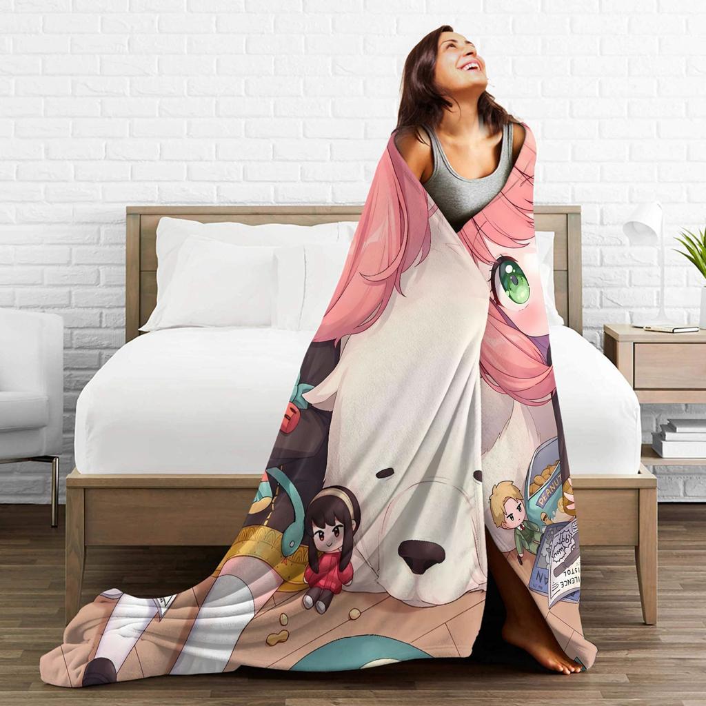 Spy Family Flannel Blanket Winter A-Anyas Super Warm Throw Blanket for Kids Bedroom Graphic Bedspread Sofa Bed Cover