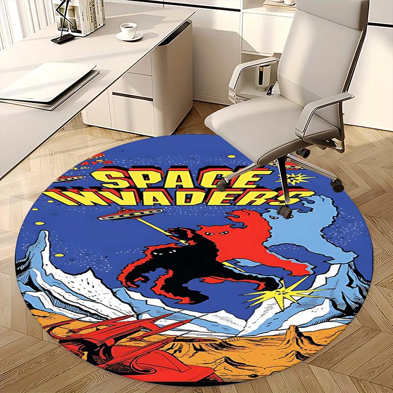 Space Invaders Video Game Art Chair mat Round Rug-Office carpet, Machine Washable, Non-slip, Suitable for Living Rooms, Bedrooms