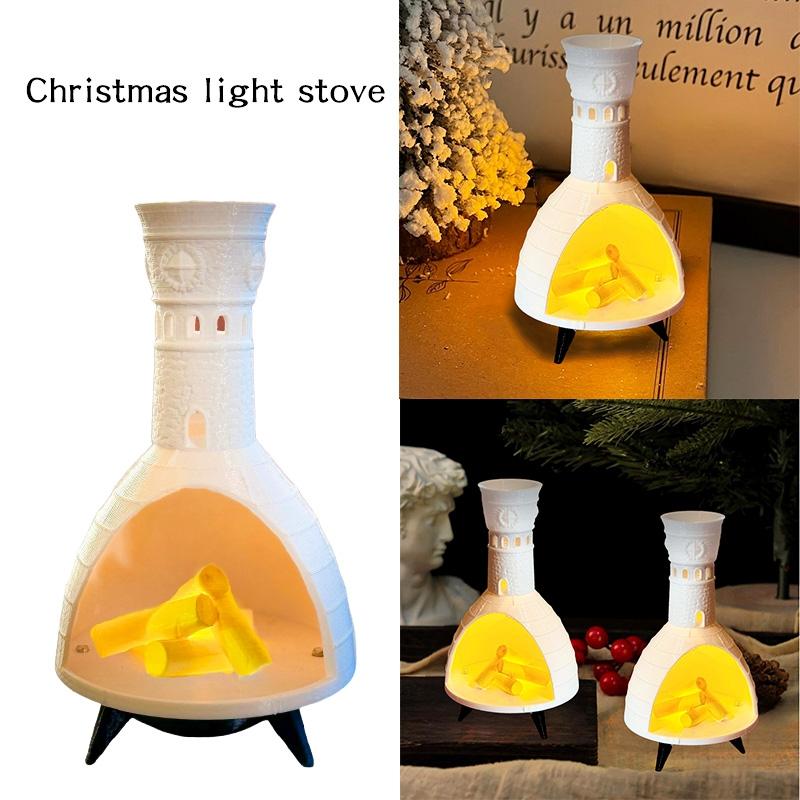 2025 Christmas Halloween Fireplace Decoration Fortabletop Metal Ornament With Lights Festive Holiday Decoration