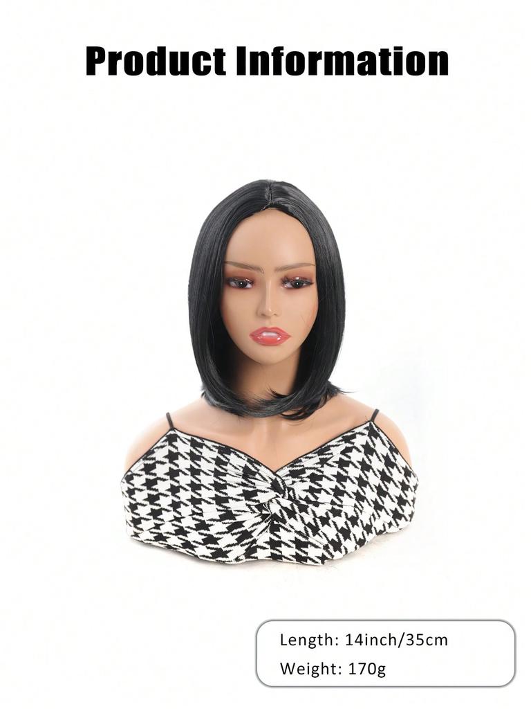 Short Bob Wig Synthetic Black Straight Bob Wigs 14 Inch Bowl Cut Wig Heat Resistant Fiber Synthetic Shoulder Length Bob Wigs For Women Daily