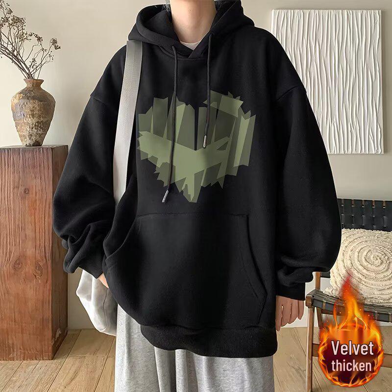 Men s Heavyweight Fleece Hooded Sweatshirt - Casual, Warm, Black, Autumn/Winter Style 4XL