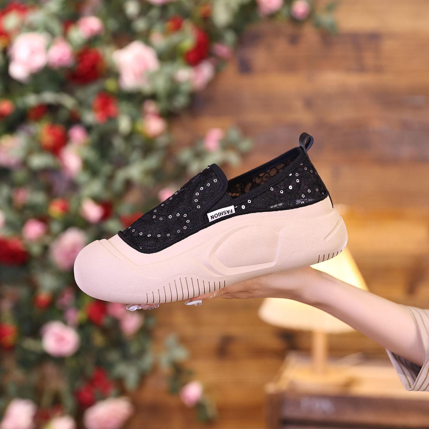 

ins маленькие белые туфли студенческие корейские версии женских туфель tide 2025 лето новые толстые подошвы дышащие повседневные туфли ZY-XFL55 40 чёрный