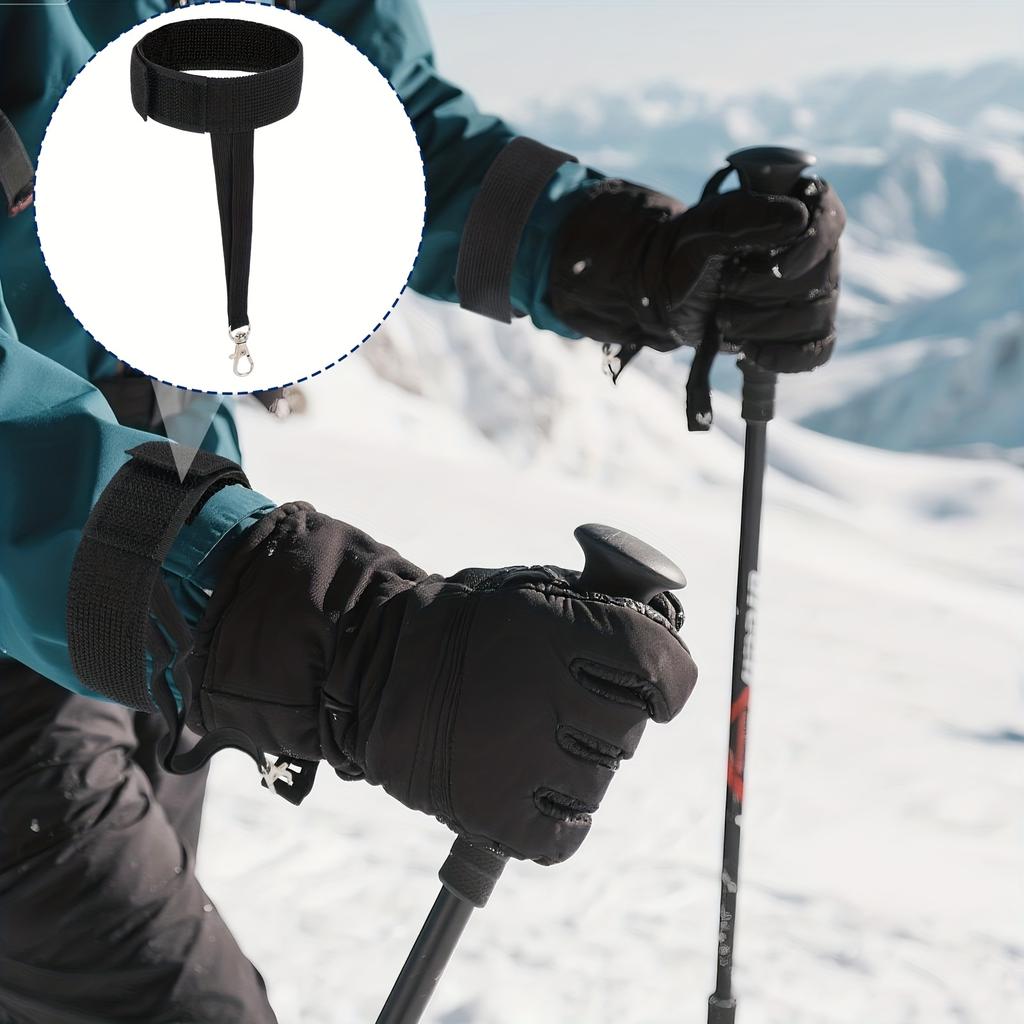 1-Pair Ski Gloves & Safety Belts with Elastic Traction Straps & Keychains - Durable Hands-Free Attachment System for Snowboarding, Hiking,