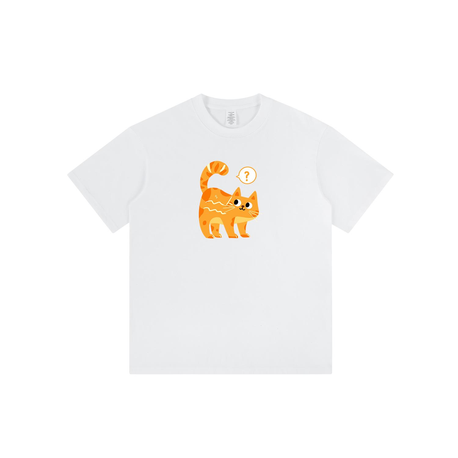 

Big Yellow Cat Illustration Short Sleeve Cotton T-Shirt L белый