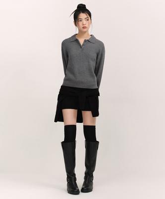 MUSINSA STANDARD WOMAN Women'S Soft Boucle Collared Knit [Medium Grey]