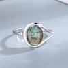 Anello Rame Labradorite Vintage, Gemma Ovale Starlight e Fascia Fiorita Intagliata, Gioielli Moda Boho da Donna Transfrontaliero
