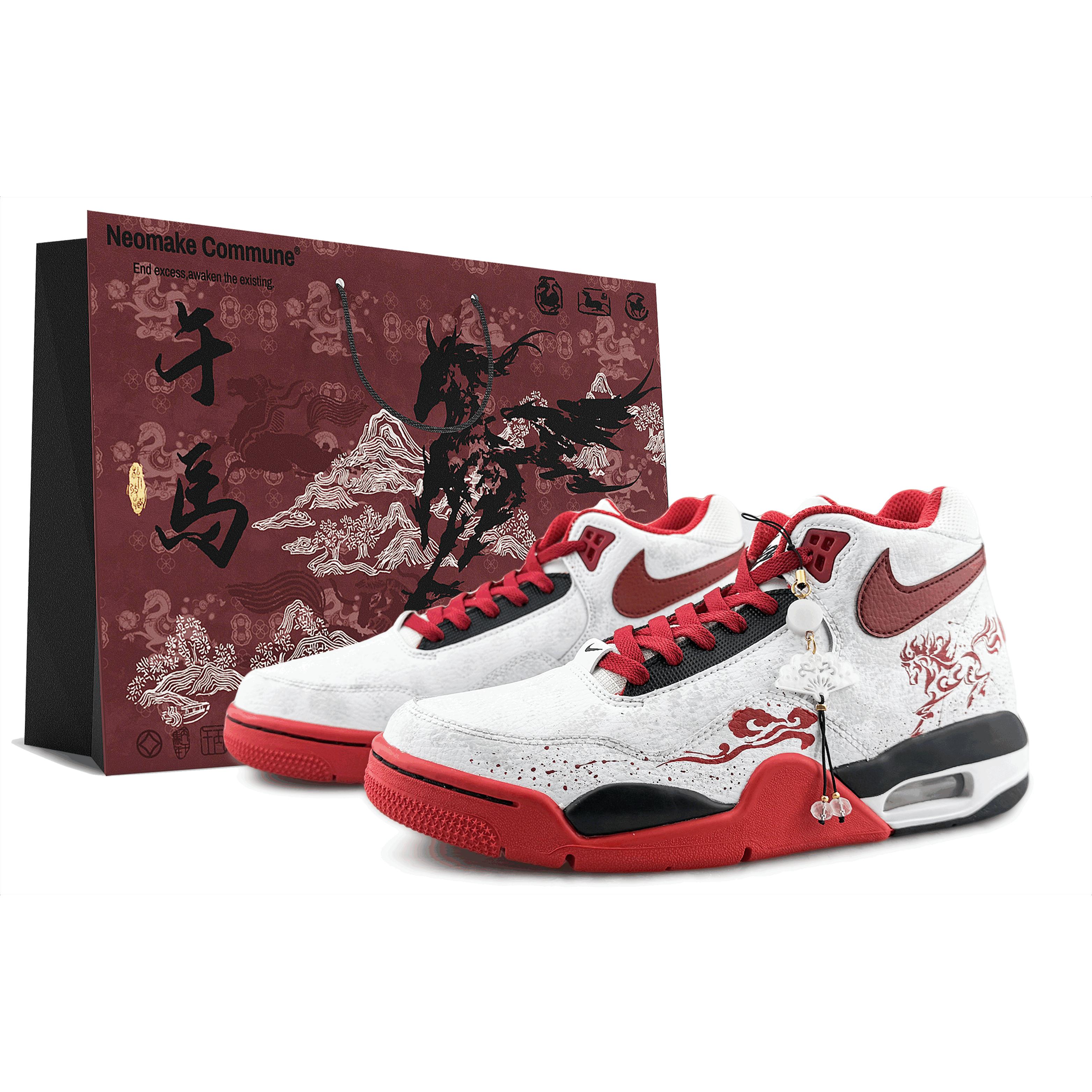 

Nike Flight Legacy Slip Resistant Abrasion Resistant Mid top Vintage Basketball Shoes Unisex White Red BQ4212-100(Team1513-S-BOX) 45