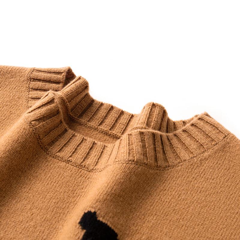 TUHUANG Women's Thickened Jacquard Pure Wool Semi-High Neck Sweater