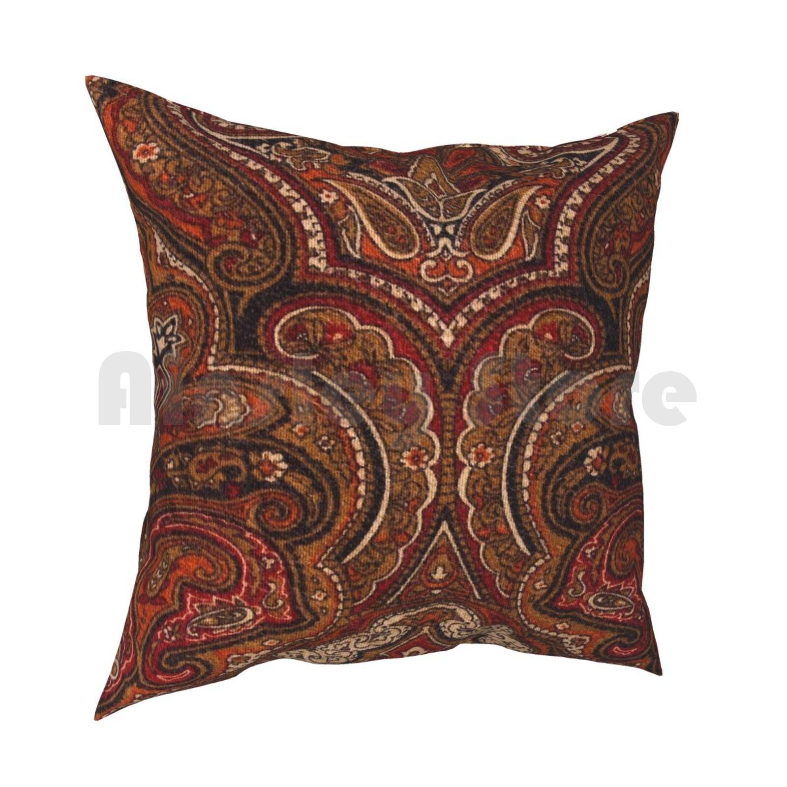 Vintage Paisley Like Pattern Pillow Case Printed Home Soft DIY Pillow Cover Vintage Retro Paisley Pattern Brown Burnt 30x30cm 12x12in