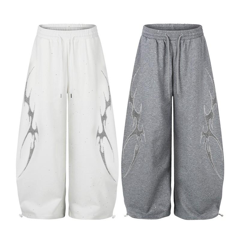 2026 American Vintage Rhinestone Sweatpants Loose Wide Leg Pants Men Women Street Dance