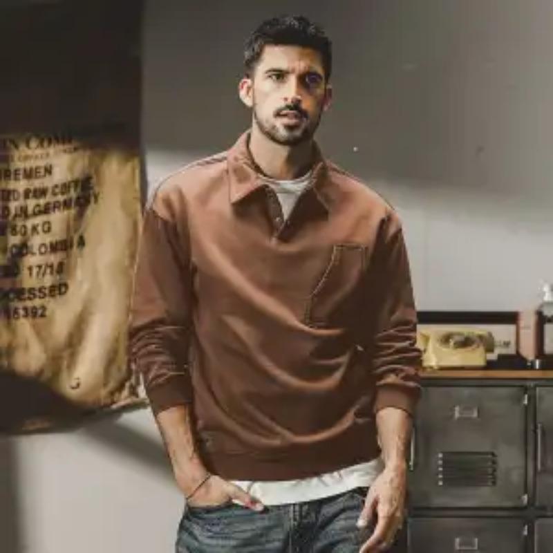 

Men s Vintage Long-Sleeve Polo Shirt New Spring Autumn Style Loose Fashion Versatile Collared Sweatshirt L