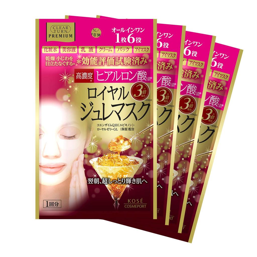 Clear Turn KOSE Premium Royal Jelly High Concentration Hyaluronic 4 2 Packs Bonus Face Mask Premium 4 Sheets Mask, Acid, Uses, + 5) Mask, (x 2)