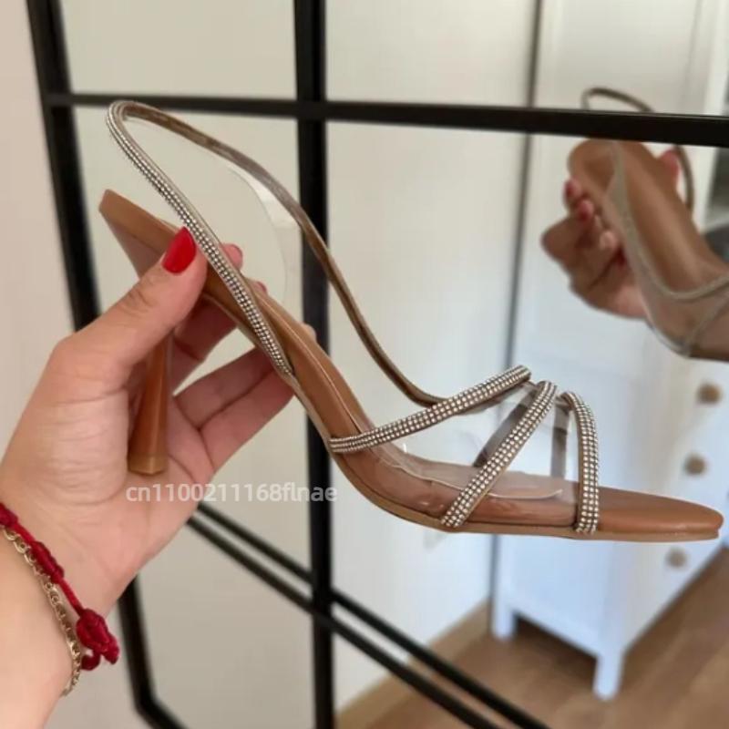 French Style Slim Heeled Dance Sandals for Women's Summer New High-end Style Pointed Transparent High Heels Performance Shoes