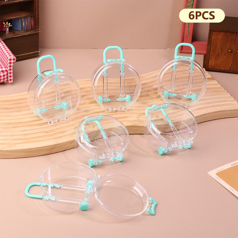 

6 шт. Мини прозрачный круглый чемодан на колесиках для кукол, чемодан для кукольного домика, маленький клатч, украшения для кукольного домика, игрушки A3