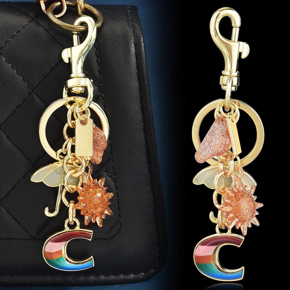 Rainbow Sun Umbrella Keychain With Metallic Finish For Fashionable Bag Decor
