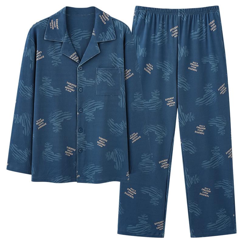 Pigiama da Uomo in Cotone 2025: Completo due pezzi Cardigan con revers a manica lunga per Primavera e Autunno in taglie forti.
