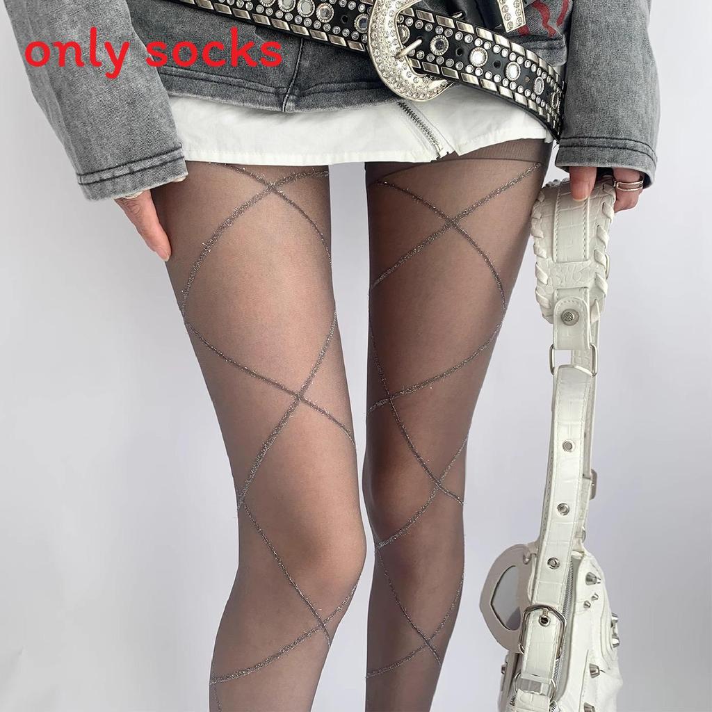 Nylon Fishnet Tights For Women With Diamond Pattern And Shiny Silver Thread For Summer Fashion