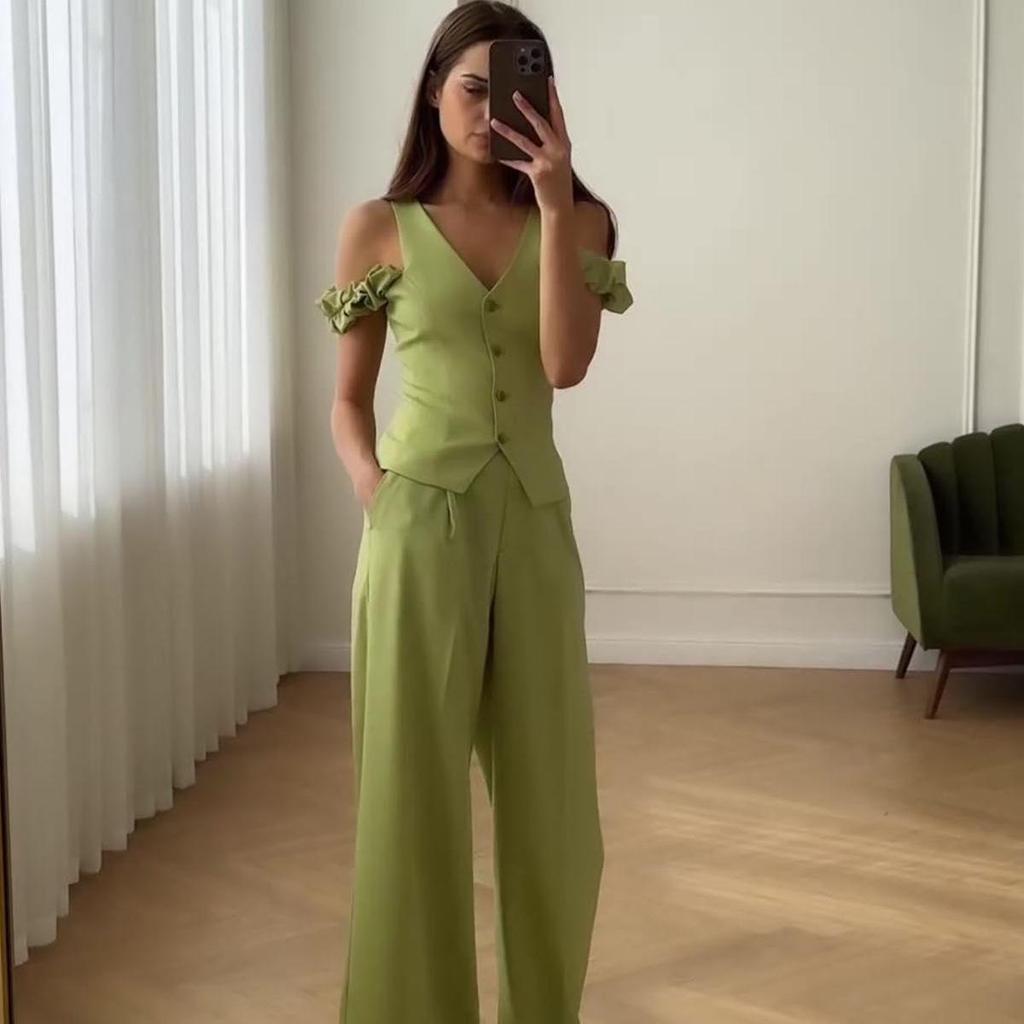 2024 Summer Women's High-Waist Solid Color Short Sleeve Two-Piece Set